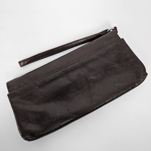 HOBO International Chocolate Brown Leather Flap Top Clutch Wristlet Wallet - Picture 8 of 10